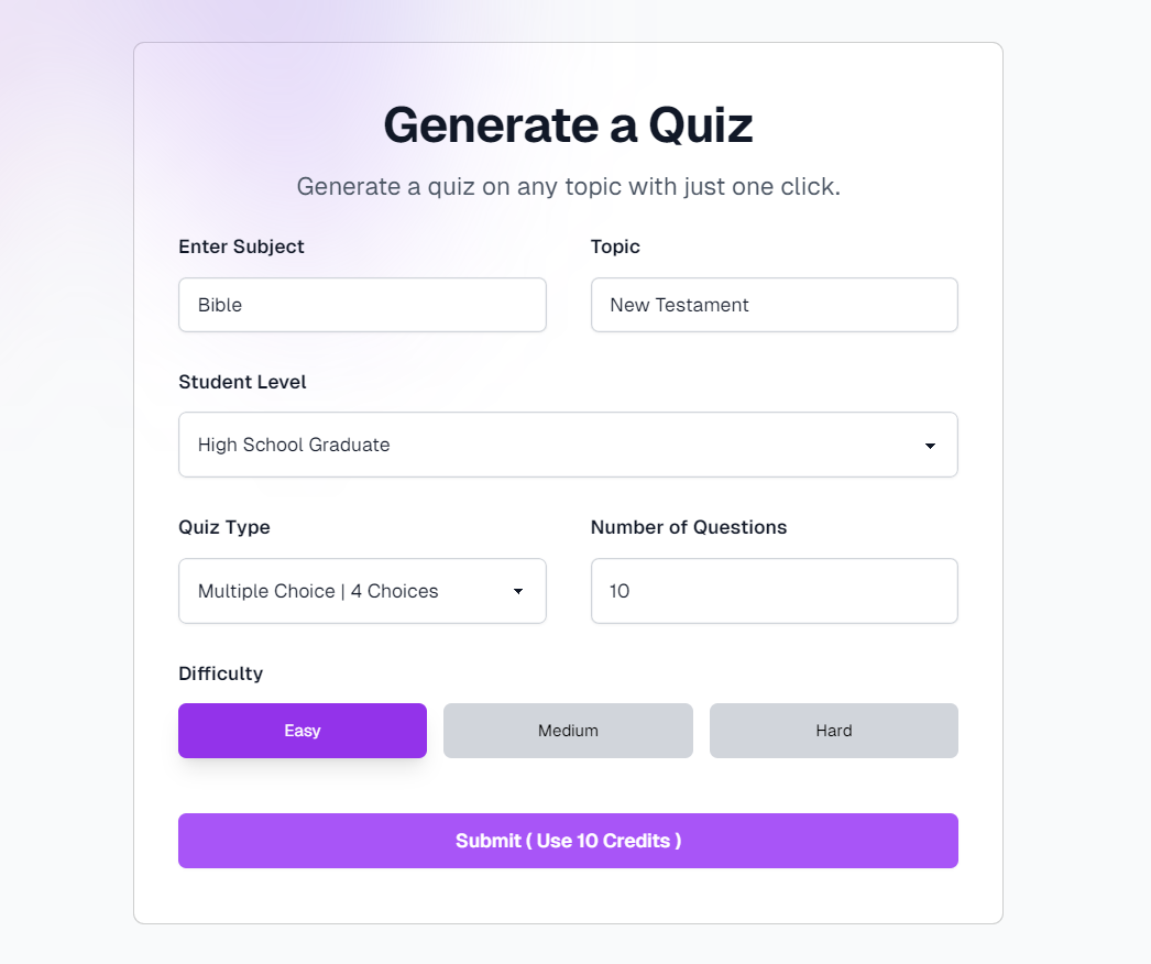 generate quiz with semaj AI